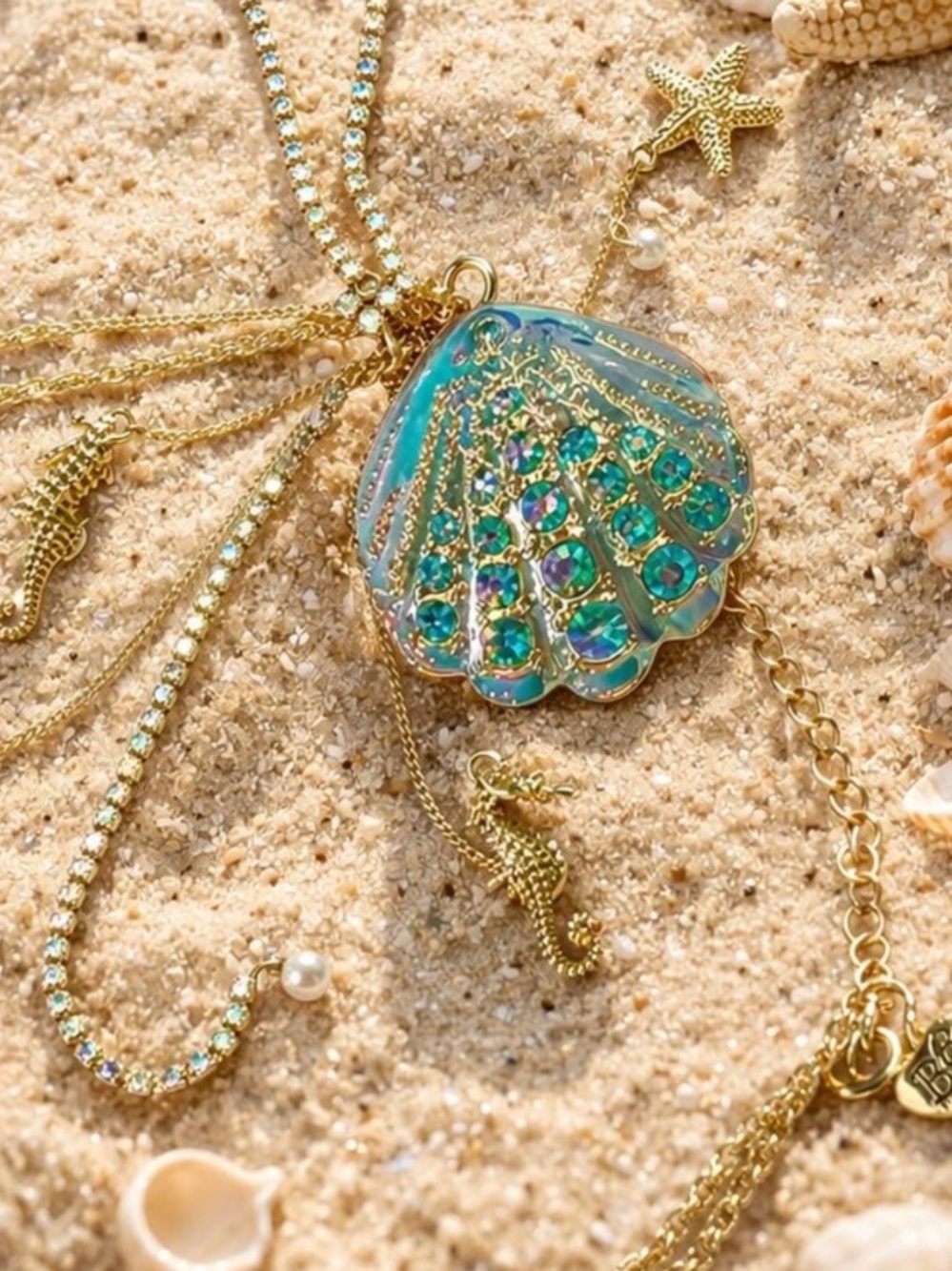 Betsey Johnson Gold-Tone Iridescent Blue Shell Charm Necklace - Picture 16 of 16